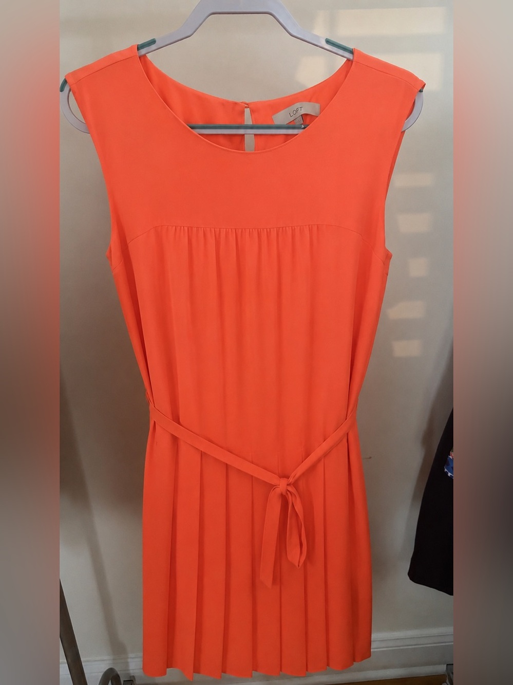 LOFT Sleeveless Coral-Orange Tie-Waist Midi Dress
